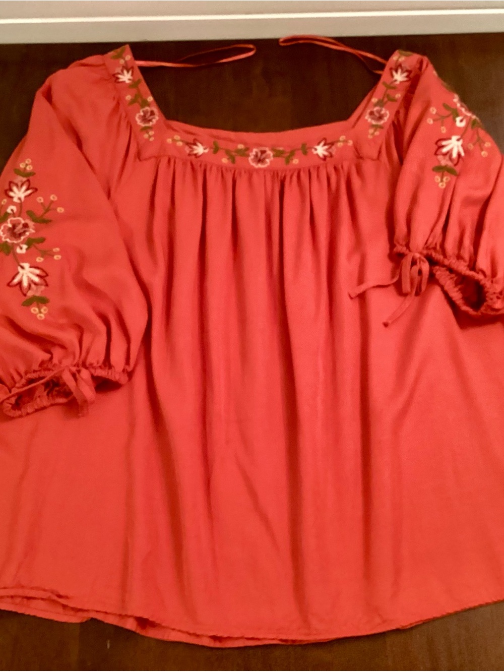 LC Lauren Conrad Coral Embroidered Peasant Tunic